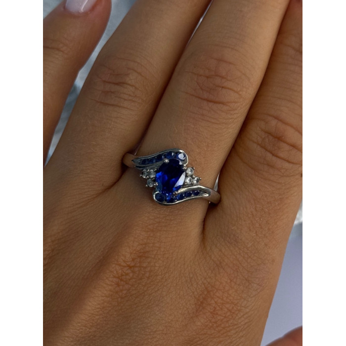 925 Sterling Silver Sapphire & Beryl Ring Size 11.5