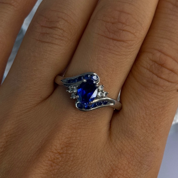 925 Sterling Silver Sapphire & Beryl Ring Size 11.5