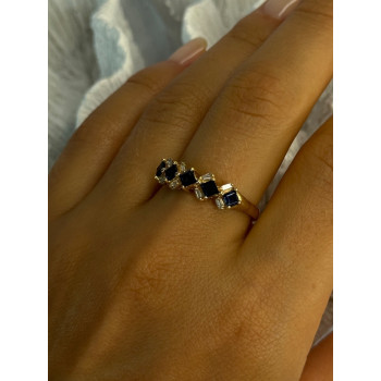 14K Yellow Gold Sapphire & Diamond Ring Size 10