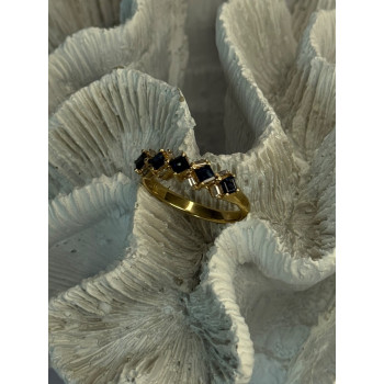 14K Yellow Gold Sapphire & Diamond Ring Size 10