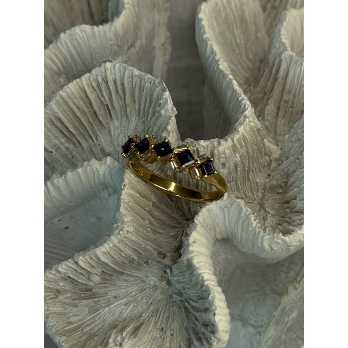 14K Yellow Gold Sapphire & Diamond Ring Size 10