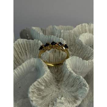 14K Yellow Gold Sapphire & Diamond Ring Size 10