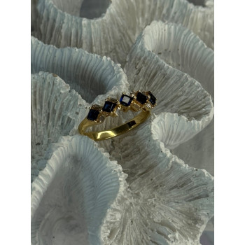 14K Yellow Gold Sapphire & Diamond Ring Size 10