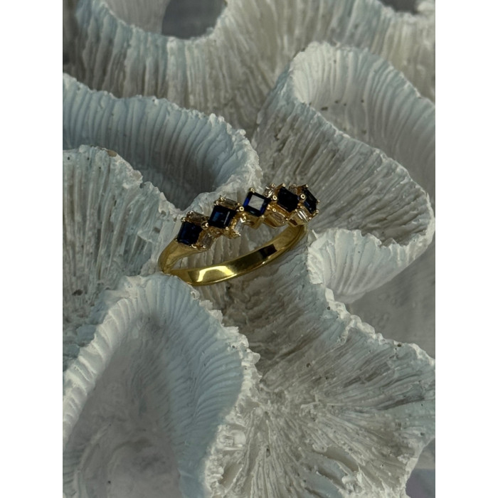 14K Yellow Gold Sapphire & Diamond Ring Size 10