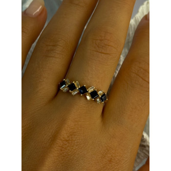 14K Yellow Gold Sapphire & Diamond Ring Size 10