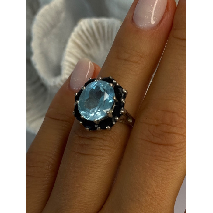 925 Sterling Silver Topaz & Sapphire Flower Ring Size 5.5