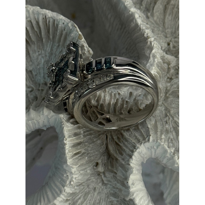 10K White Gold Aquamarine & White Topaz Ring Size 8