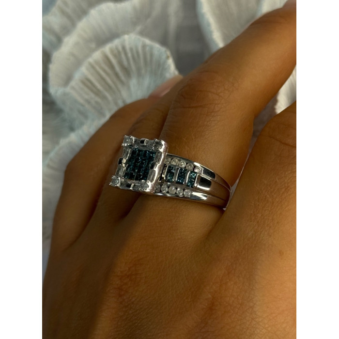 10K White Gold Aquamarine & White Topaz Ring Size 8