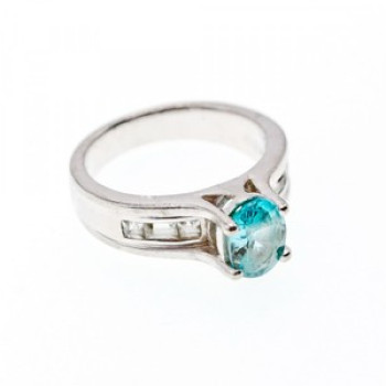 925 Sterling Silver Blue Topaz & Goshenite Ring Size 7
