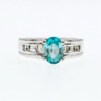 925 Sterling Silver Blue Topaz & Goshenite Ring Size 7