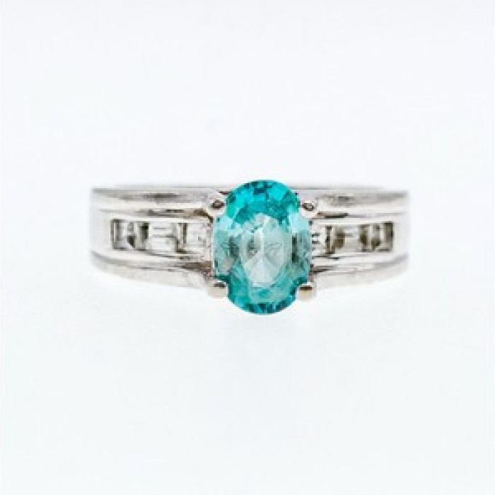 925 Sterling Silver Blue Topaz & Goshenite Ring Size 7