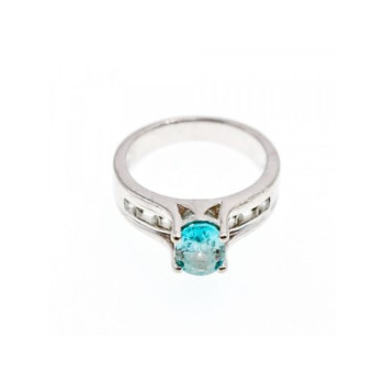925 Sterling Silver Blue Topaz & Goshenite Ring Size 7
