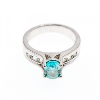925 Sterling Silver Blue Topaz & Goshenite Ring Size 7