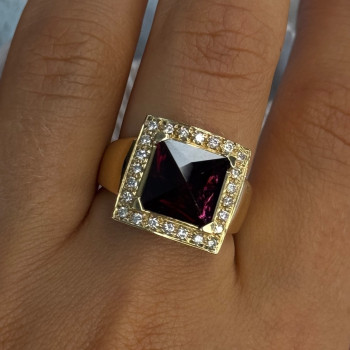14K Yellow Gold Rubellite & Beryl Ring Size 8