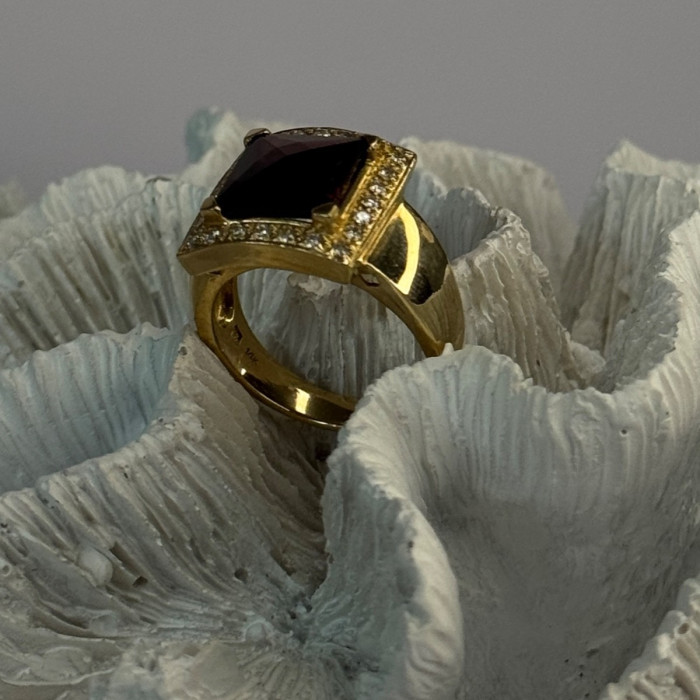14K Yellow Gold Rubellite & Beryl Ring Size 8