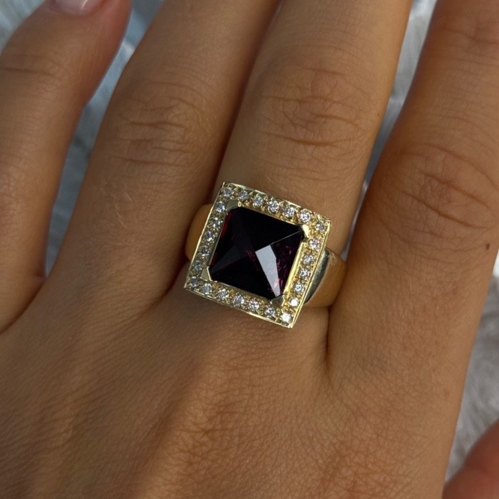 14K Yellow Gold Rubellite & Beryl Ring Size 8