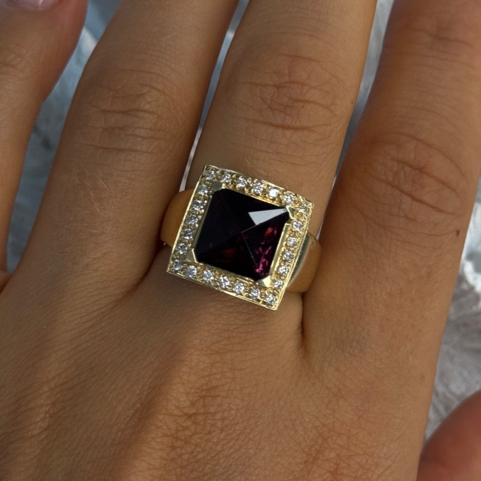14K Yellow Gold Rubellite & Beryl Ring Size 8