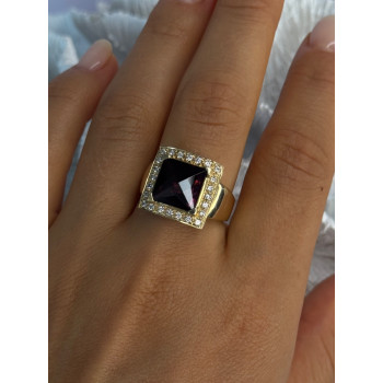 14K Yellow Gold Rubellite & Beryl Ring Size 8