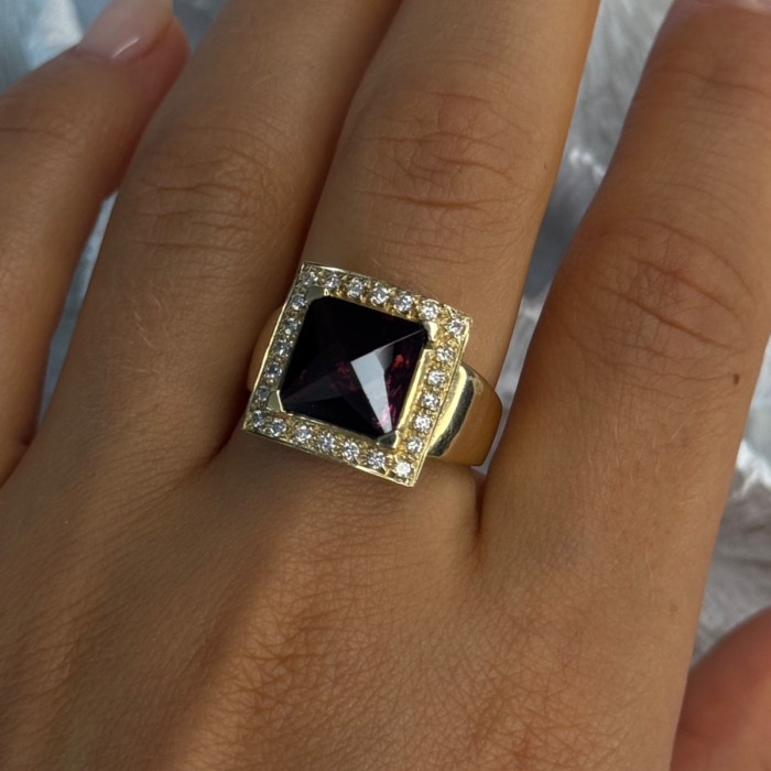 14K Yellow Gold Rubellite & Beryl Ring Size 8