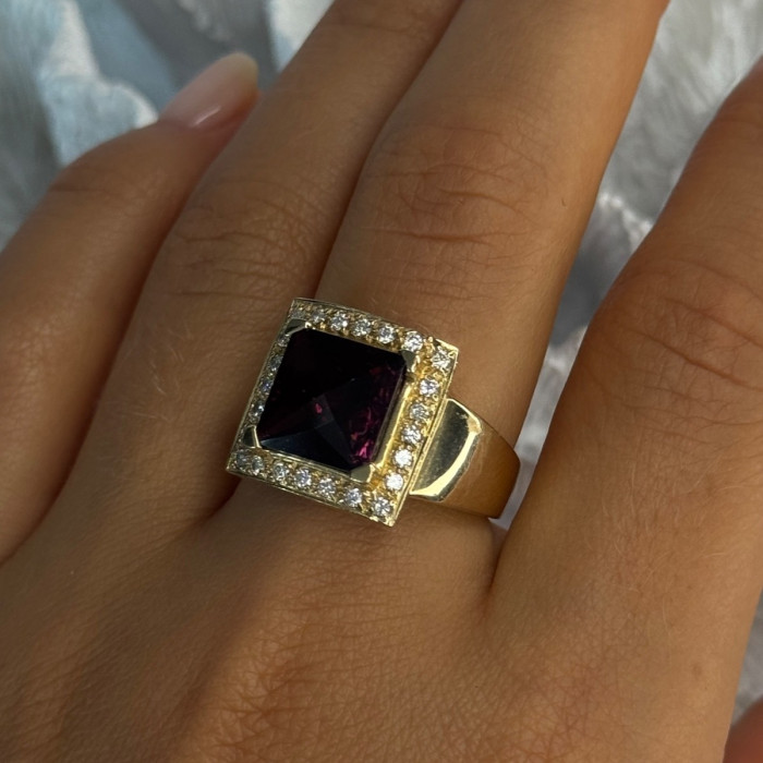 14K Yellow Gold Rubellite & Beryl Ring Size 8