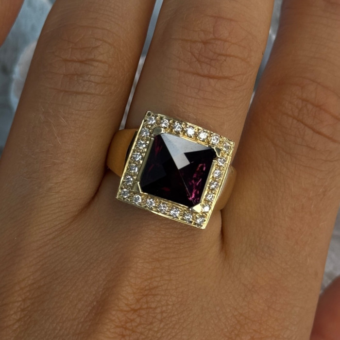 14K Yellow Gold Rubellite & Beryl Ring Size 8