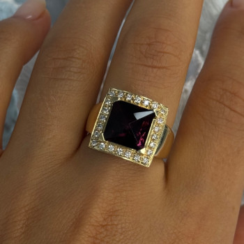 14K Yellow Gold Rubellite & Beryl Ring Size 8