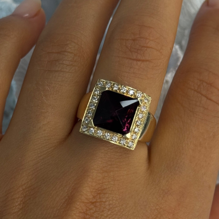 14K Yellow Gold Rubellite & Beryl Ring Size 8
