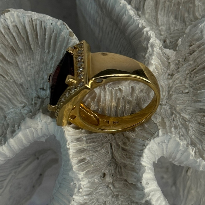 14K Yellow Gold Rubellite & Beryl Ring Size 8
