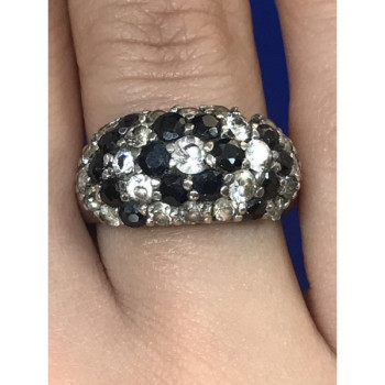 925 Sterling Silver Black Spinel & CZ Ring Size 6.5