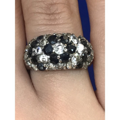 925 Sterling Silver Black Spinel & CZ Ring Size 6.5