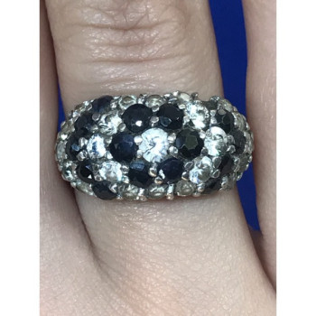 925 Sterling Silver Black Spinel & CZ Ring Size 6.5