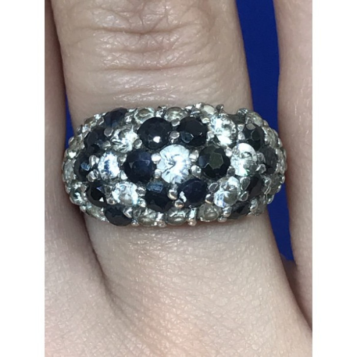 925 Sterling Silver Black Spinel & CZ Ring Size 6.5