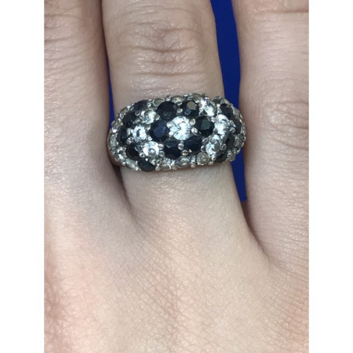 925 Sterling Silver Black Spinel & CZ Ring Size 6.5