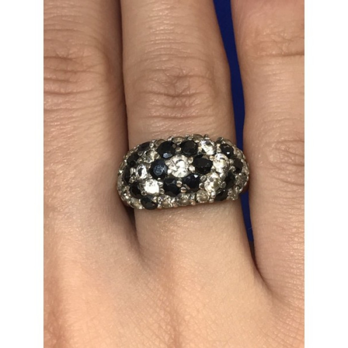 925 Sterling Silver Black Spinel & CZ Ring Size 6.5