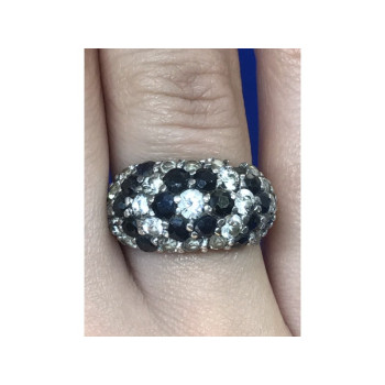 925 Sterling Silver Black Spinel & CZ Ring Size 6.5