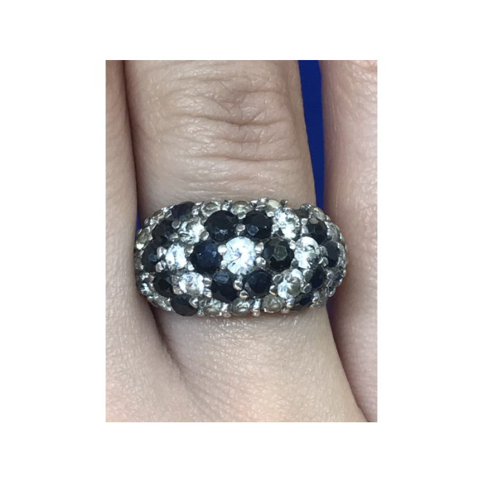 925 Sterling Silver Black Spinel & CZ Ring Size 6.5