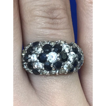 925 Sterling Silver Black Spinel & CZ Ring Size 6.5