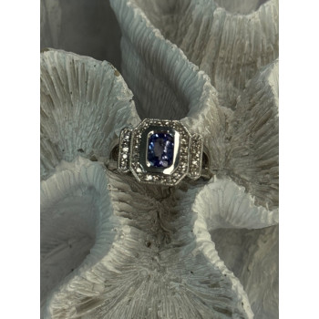 14K White Gold Tanzanite & Diamond Ring Size 6