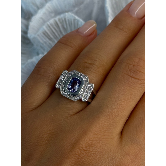 14K White Gold Tanzanite & Diamond Ring Size 6