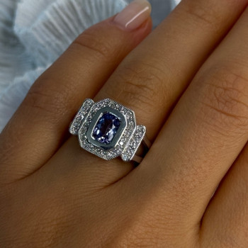 14K White Gold Tanzanite & Diamond Ring Size 6