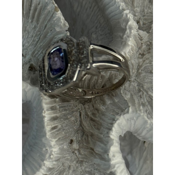 14K White Gold Tanzanite & Diamond Ring Size 6