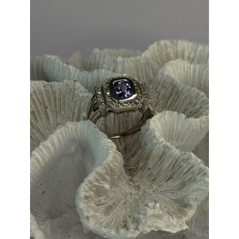14K White Gold Tanzanite & Diamond Ring Size 6