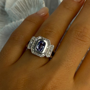 14K White Gold Tanzanite & Diamond Ring Size 6