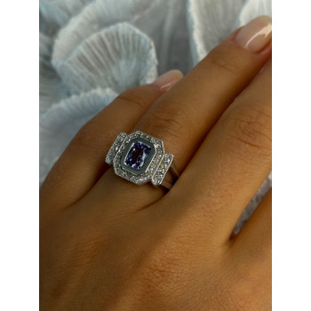 14K White Gold Tanzanite & Diamond Ring Size 6