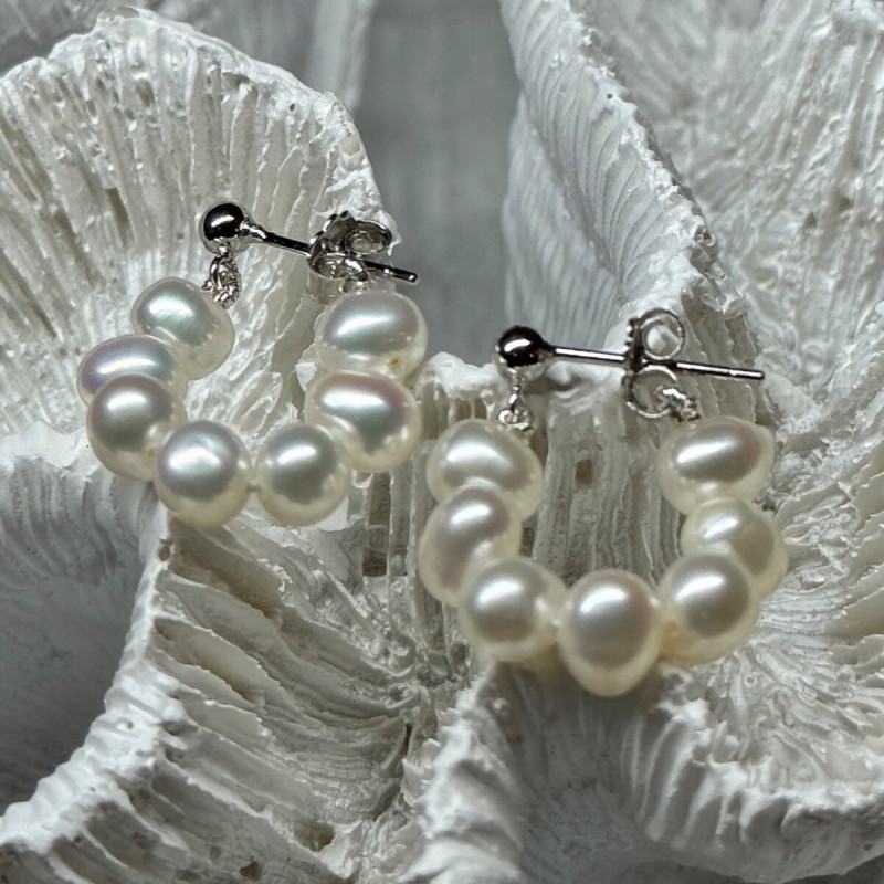 925 Sterling Silver Fresh Water Pearl Earrings Length 0.8 Inch