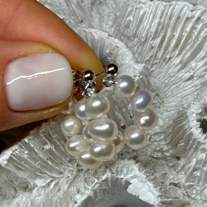 925 Sterling Silver Fresh Water Pearl Earrings Length 0.8 Inch