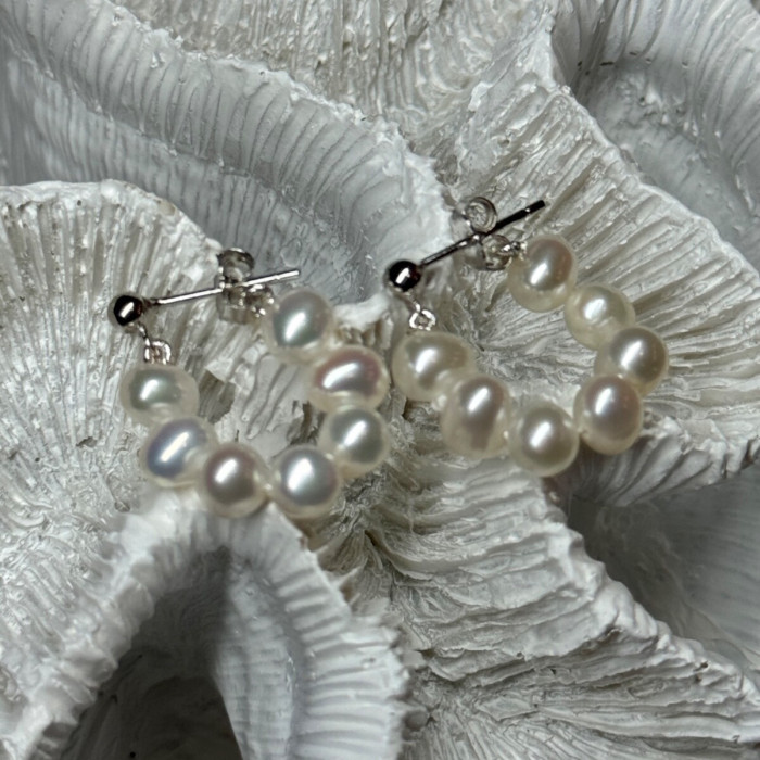 925 Sterling Silver Fresh Water Pearl Earrings Length 0.8 Inch
