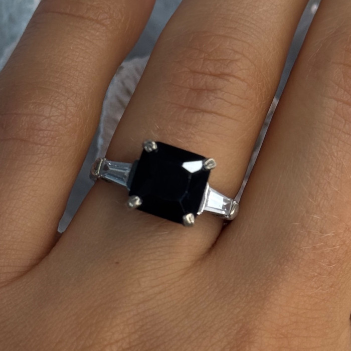 925 Sterling Silver Black Onyx & Beryl Ring Size 7