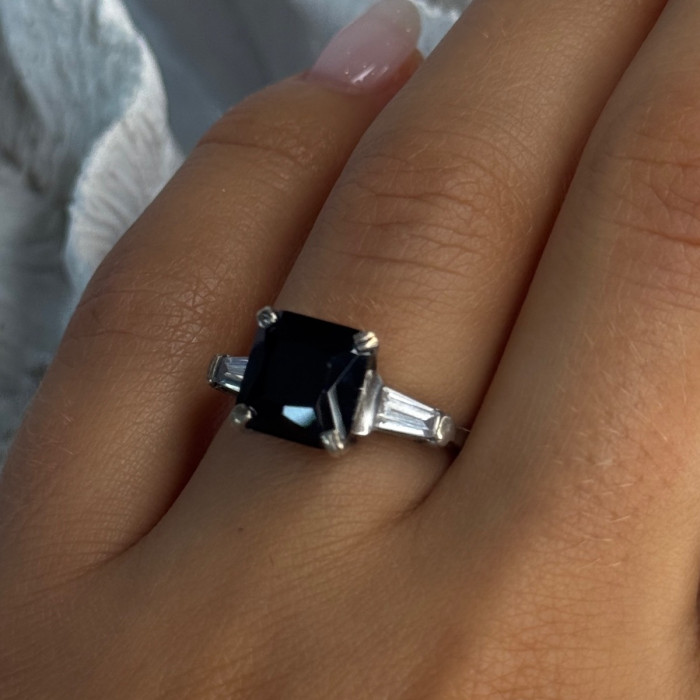 925 Sterling Silver Black Onyx & Beryl Ring Size 7