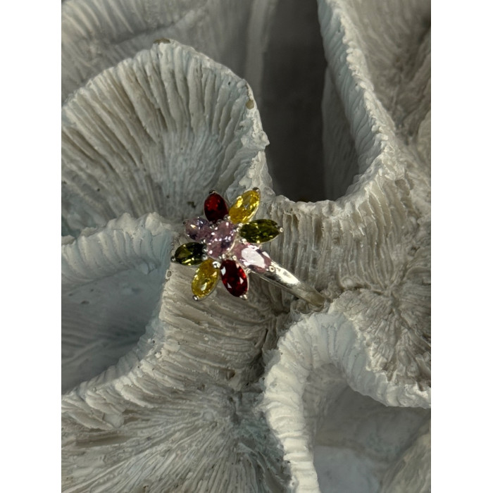 925 Sterling Silver Multi Color Spinel Flower Ring Size 7